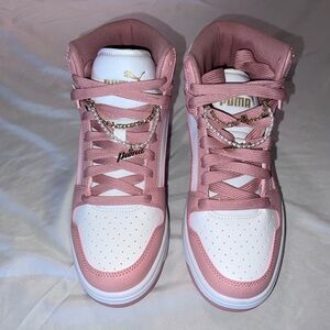 Puma Women's Pink and White High-Top Sneakers